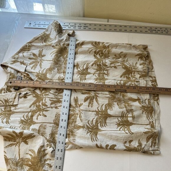 Carribean Joe Womens Tan Tropical Palm Tree Short Sleeve Linen Top Shirt Medium - Picture 4 of 6